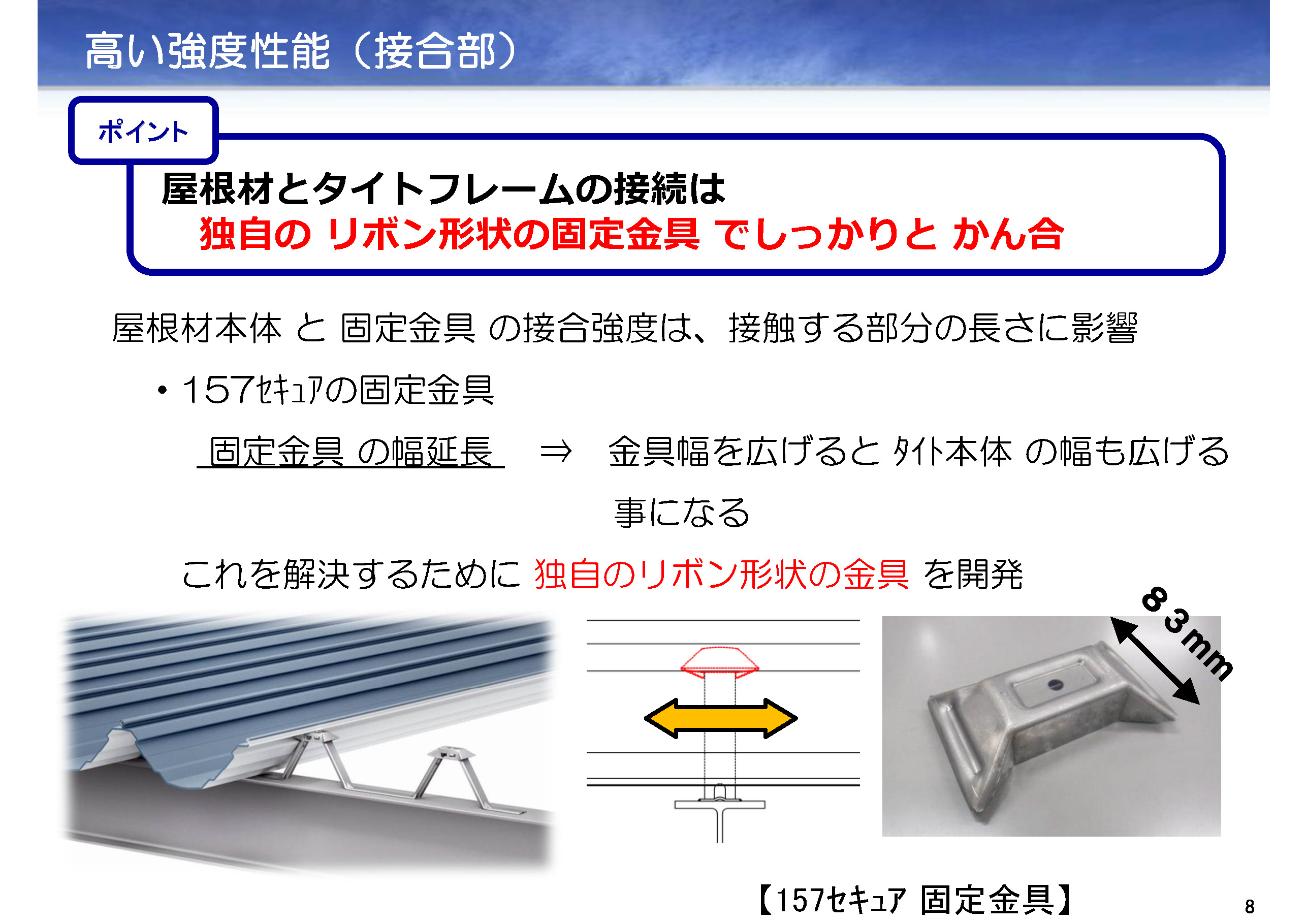 リボン形状の固定金具で接合部強度アップに成功