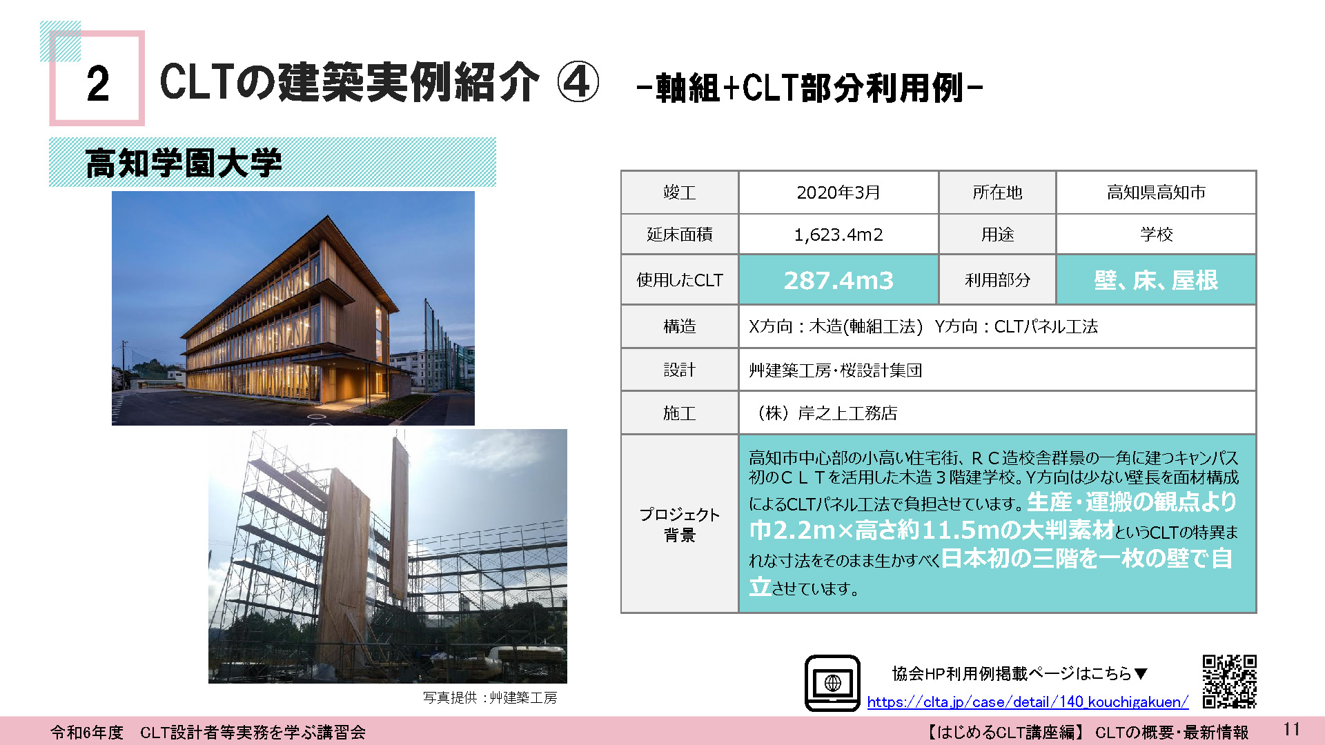 図1　CLTの建築事例　高知学園大学